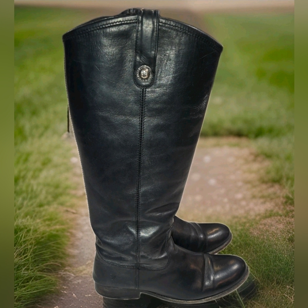 Frye Melissa Button Tall Black Leather Riding Boots Women Size 8.5 Extended Calf